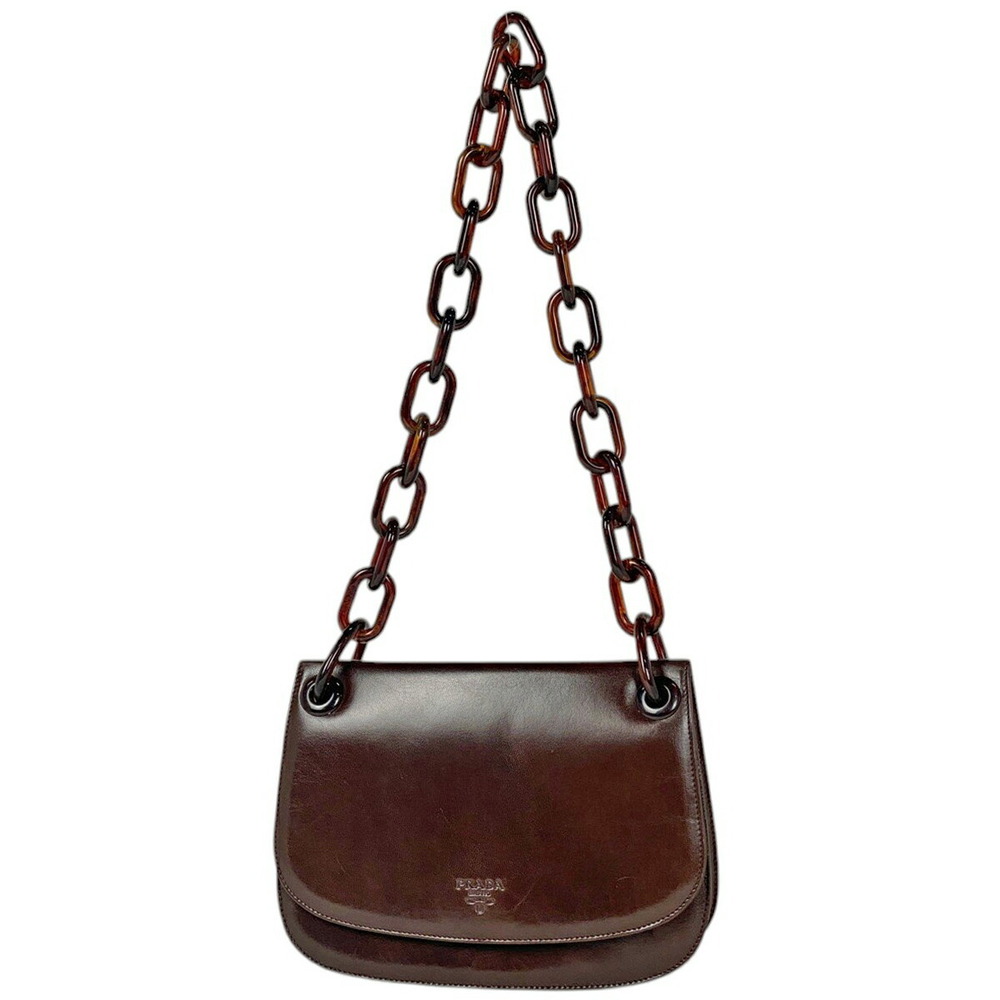 Prada logo chain Shoulder Bag Hobo leather brown